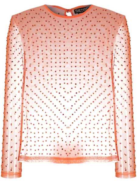  Siedres Crystal-embellisment Sheer Blouse - Orange 