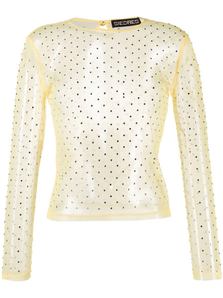  Siedres Desta Crystal-embellished Sheer Top - Yellow 