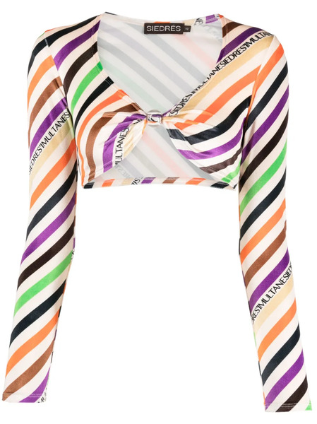  Siedres Logan Striped Twist-front Crop Top - Neutrals 