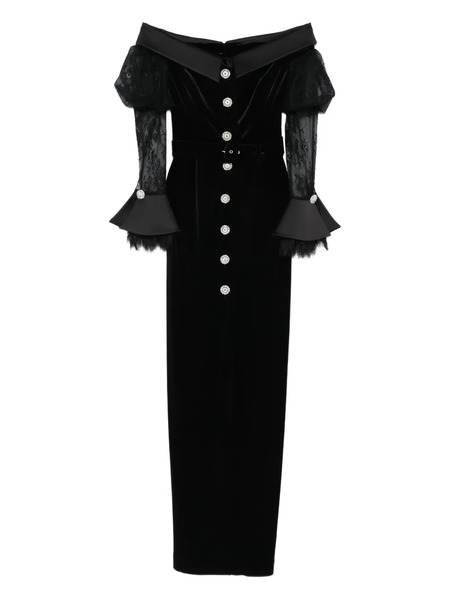  Silk Love & Lace Andrea Button Velvet Maxi Dress - Black 