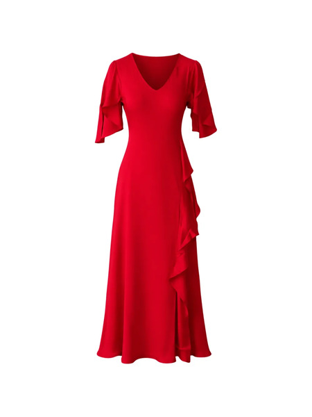  Silk95five Arizona Ruffled V-neck Midi Dress - Red 