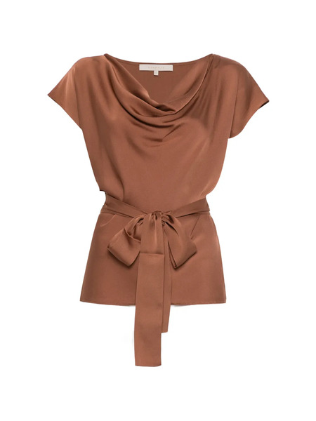  Silk95five Mizner Cowl-neck Tie-waist Blouse - Brown 