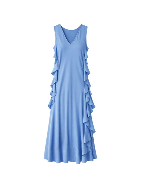  Silk95five Ruffled V-neck Midi Dress - Blue 