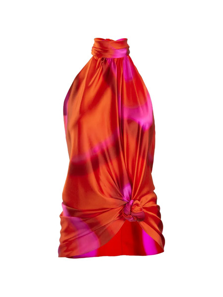  Silvia Tcherassi Dita Abstract-print Halterneck Blouse - Orange 