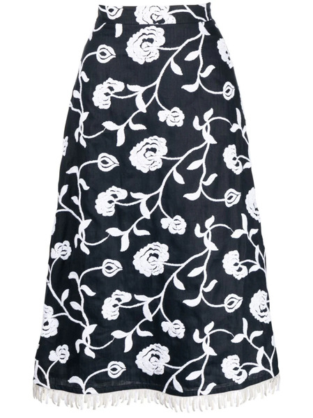  Silvia Tcherassi Floral-embroidered A-line Midi Skirt - Blue 