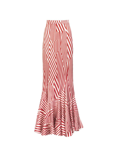  Silvia Tcherassi Florina Striped Ruffled Maxi Skirt - Red 