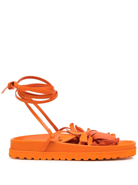  Silvia Tcherassi Idania Floral-appliqué Leather Sandals - Orange 