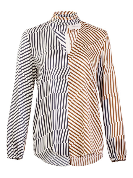  Silvia Tcherassi Jasper Striped V-neck Blouse - Brown 