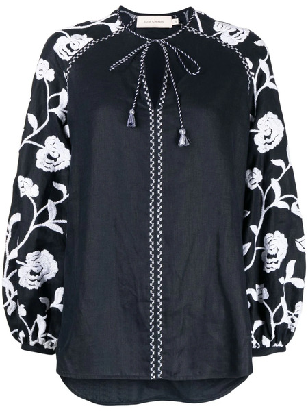 Silvia Tcherassi Molveno Floral-embroidered Tunic Top - Blue 