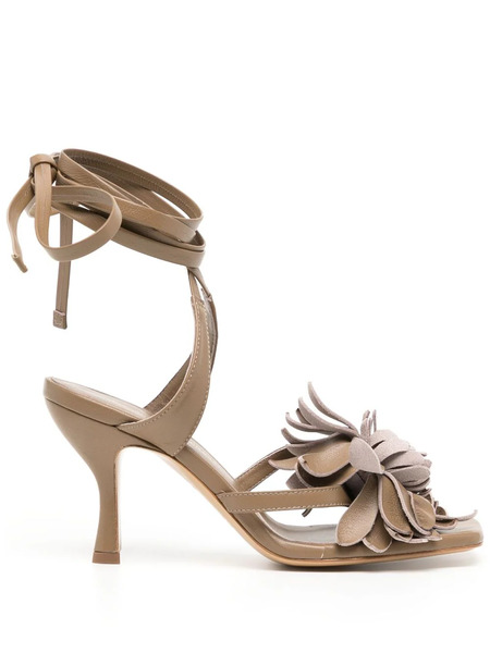  Silvia Tcherassi Tita Floral-appliqué Leather Sandals - Grey 