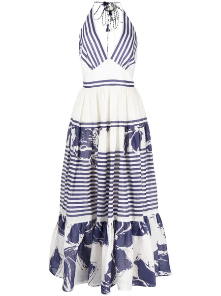  Silvia Tcherassi Valerie Floral Stripes-print Dress - Neutrals 