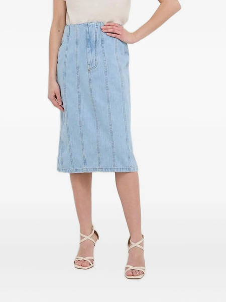  Silvian Heach Denim Panelled Midi Straight Skirt - Blue 