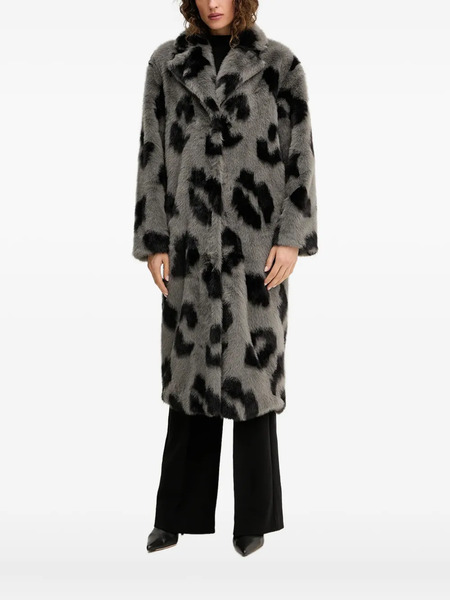  Silvian Heach Leopard-print Collared Coat - Grey 
