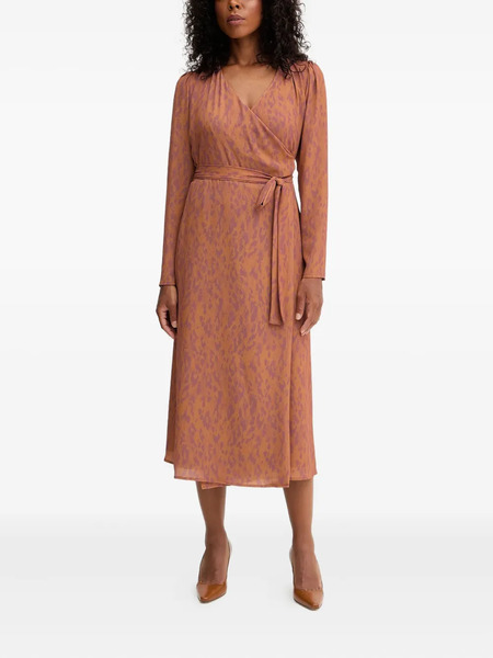  Silvian Heach Long-sleeve Tie Midi Dress - Brown 