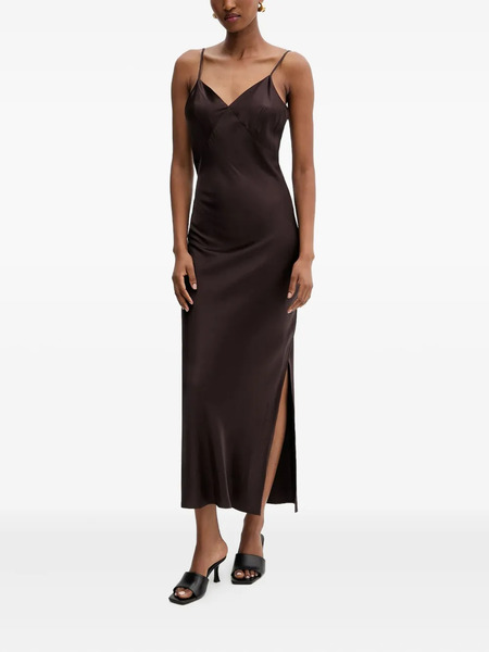  Silvian Heach Side-slit Spaghetti-strap Midi Dress - Brown 
