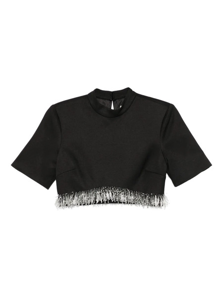  Simkhai Fringe-trimmed Short-sleeve Top - Black 