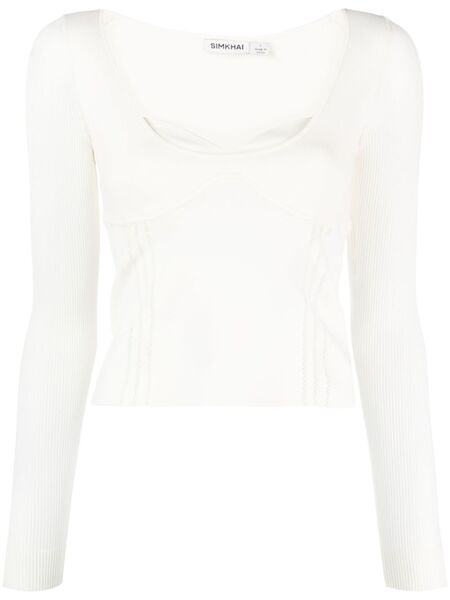  Simkhai Sweetheart-neck Fine-knit Top - White 