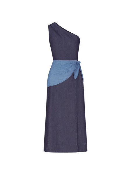  Simon Miller Belem Chambray One-shoulder Midi Dress - Blue 