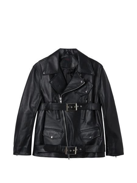  Simone Rocha Belted Leather Biker Jacket - Black 
