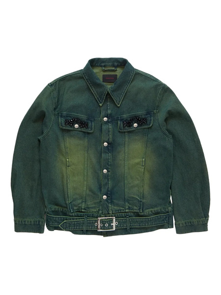  Simone Rocha Belted-waist Denim Jacket - Green 