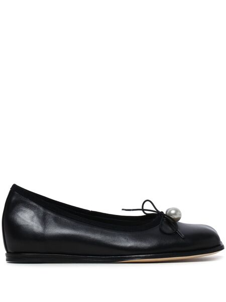  Simone Rocha Bow-embellished Leather Ballerina Shoes - Black 