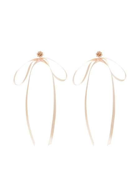  Simone Rocha Bow Ribbon Beaded Stud Earrings - Pink 