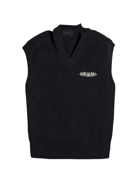  Simone Rocha Crystal-embellishment V-neck Vest - Black 