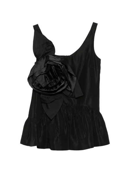  Simone Rocha Floral-appliqué Ruffled Taffeta Top - Black 