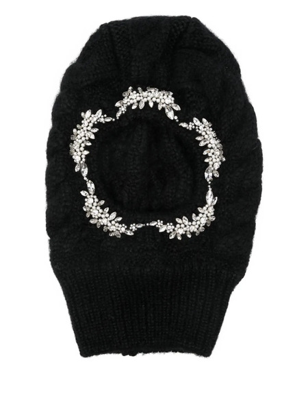  Simone Rocha Knitted Crystal-embellished Balaclava Hat - Black 