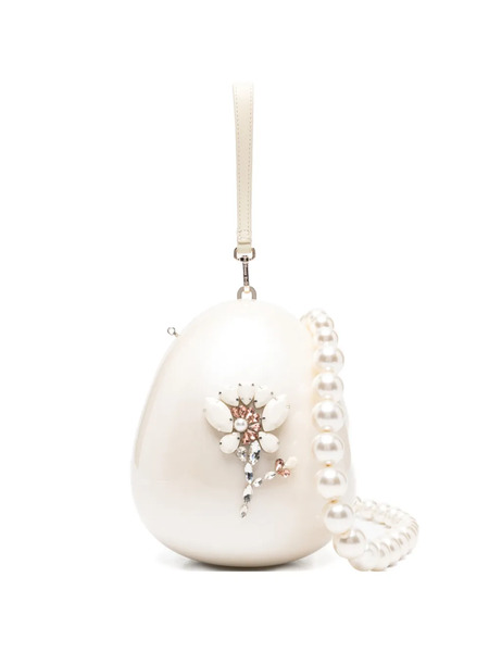  Simone Rocha Large Pearl Egg Floral-beaded Cross Body Bag - White 
