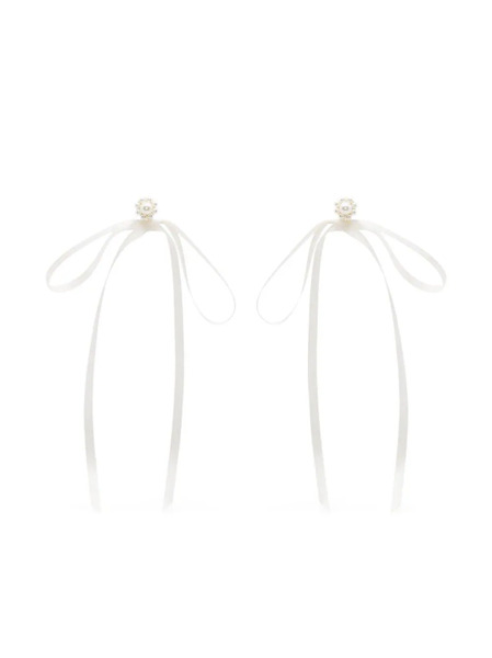  Simone Rocha Pearl-embellished Ribbon Bow Earrings - White 