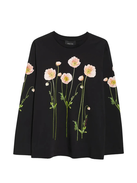  Simone Rocha Poppy Field-print Long-sleeve T-shirt - Black 