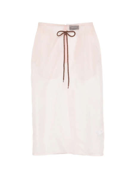  Simone Rocha Sheer Frayed Column Midi Skirt - Pink 