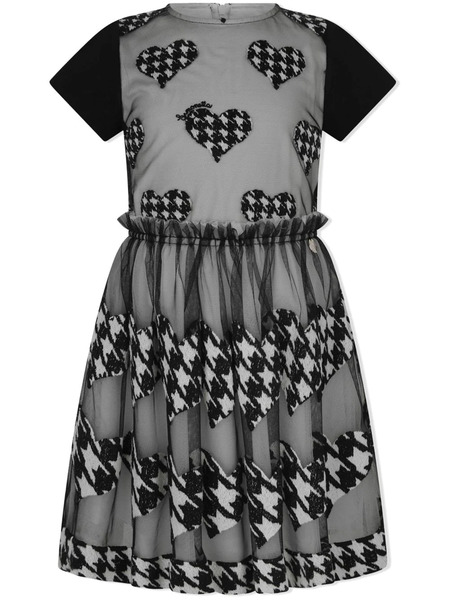  Simonetta Houndstooth Heart-patch Skater Dress - Black 
