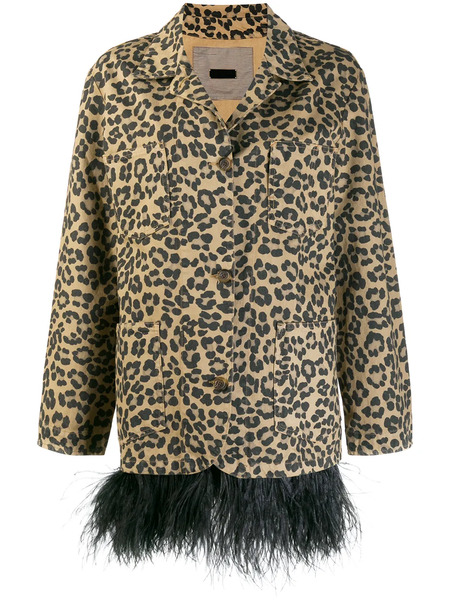  Simonetta Ravizza Feather Trim Leopard Print Coat - Neutrals 