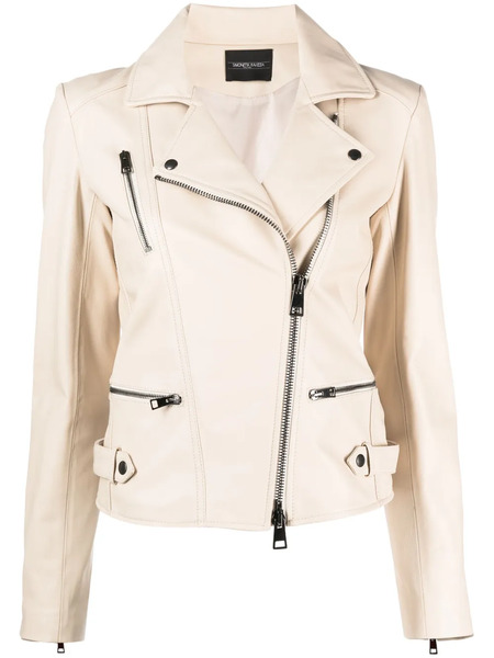  Simonetta Ravizza Zip-up Leather Biker Jacket - Neutrals 
