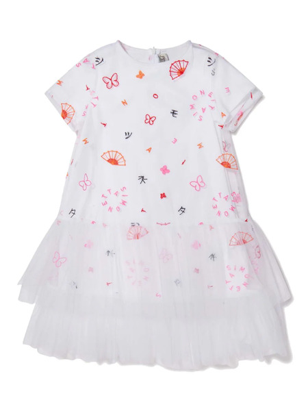  Simonetta Ruffle-skirt Embroidered Dress - White 