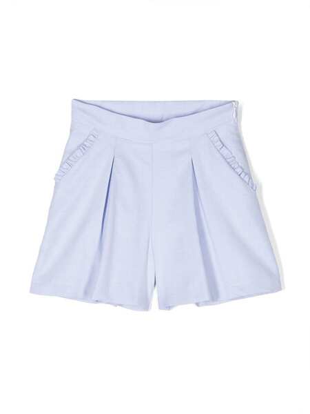  Simonetta Ruffle-trim Pleated Shorts - Blue 