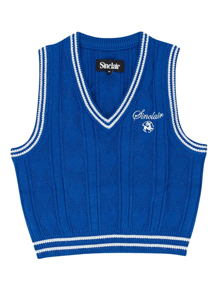  Sinclair Daisy Cable-knit V-neck Vest - Blue 