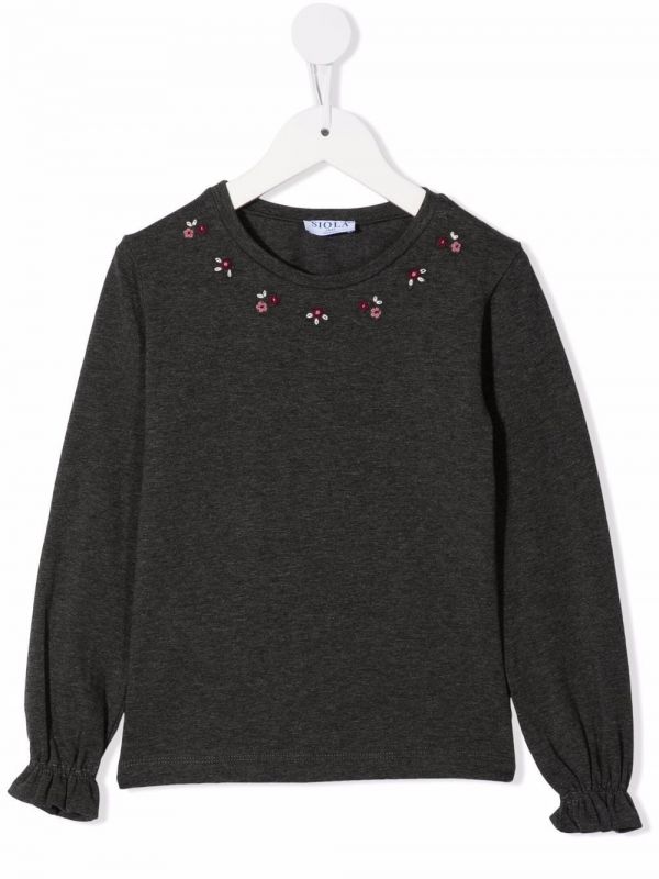  Siola Floral-embroidered Long-sleeve Top - Grey 