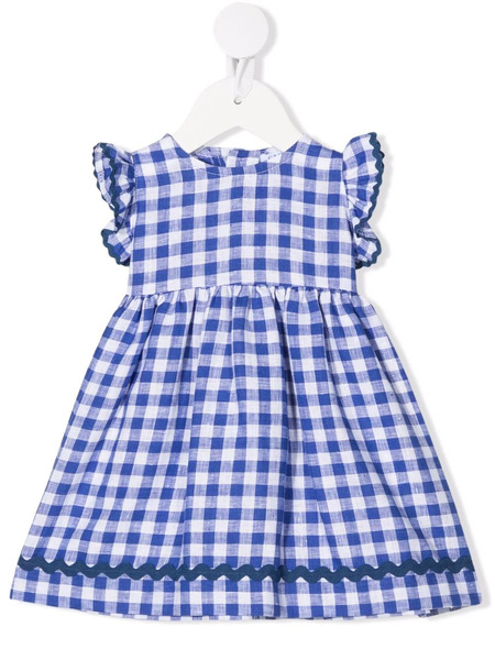  Siola Gingham-print Ruffle Linen Dress - Blue 