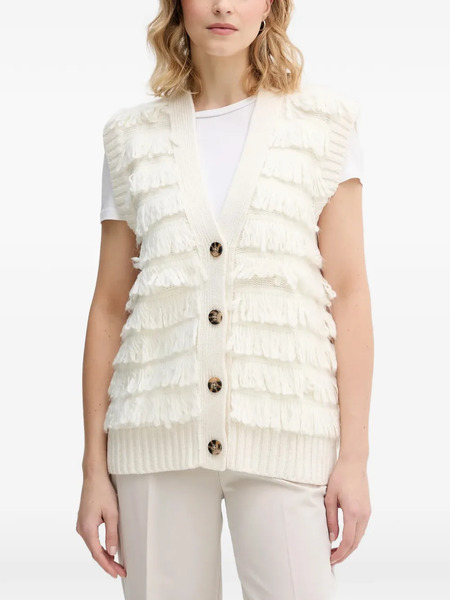  Sisley Fringed Buttoned Waistcoat - White 