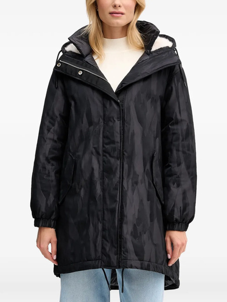 Sisley Hooded Patterned Parka Coat - Black 