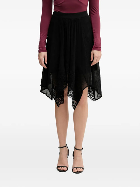  Sisley Lace-trim Asymmetric Midi Skirt - Black 