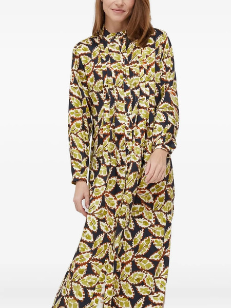  Sisley Leaf-print Midi Day Dress - Green 