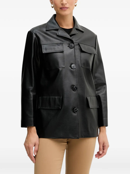  Sisley Pocketed Buttoned Shirt Jacket - Black 