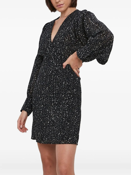  Sisley Puff-sleeve Speckle-print Dress - Black 