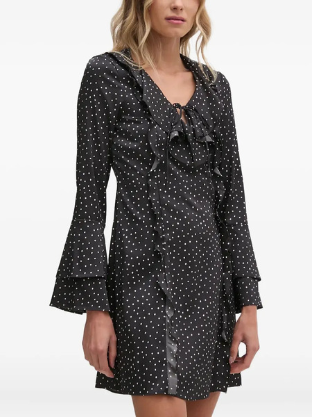  Sisley Ruffled Polka-dot Mini Dress - Black 