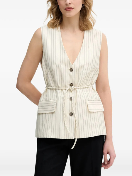  Sisley Striped Buttoned Sleeveless Gilet - Neutrals 