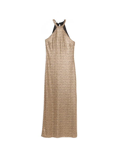  Siyu Tallis Halterneck Patterned Maxi Dress - Gold 